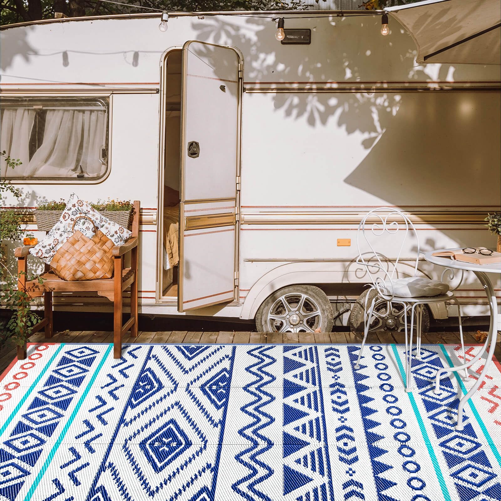 Outdoor Rugs Patio Camping Waterproof - 9x12 Plastic Straw Patio Rug Portable for Campers, Outside RVs Mat, Outdoor Area Carpet 