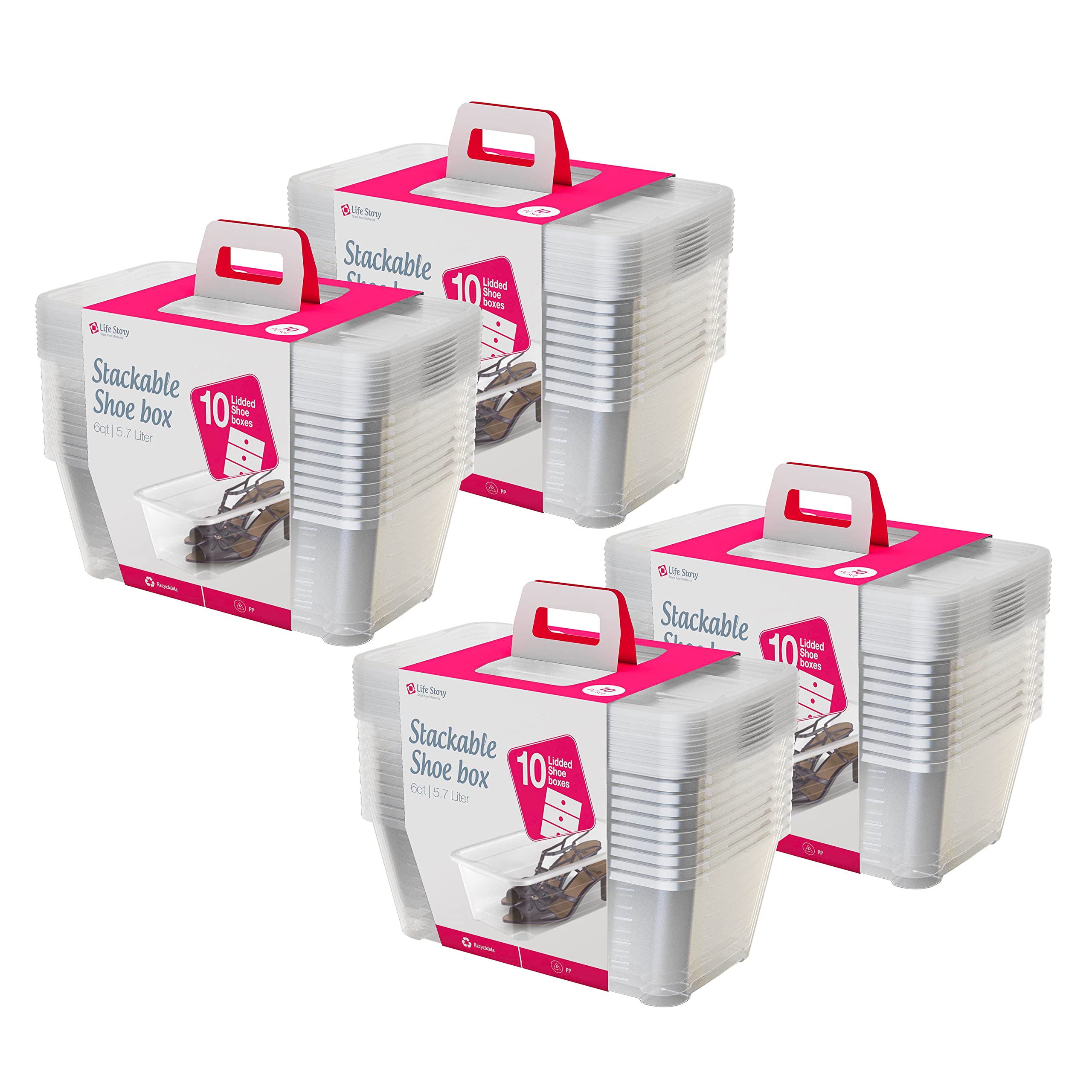 Life Story 6 Liter Plastic Storage Container Set, Stackable Shoe, Accessory, and Home Closet Organizational Tote Bins with Secur