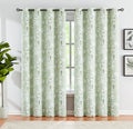 Green White Blackout Curtains for Bedroom Living Room 84 inch Long Country Floral Print Thermal Insulated Full Blackout Drapes R