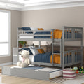 JULYFOX Full Bunk Bed with Trundle, Full Size Bunk Bed Frame Gray with Ladder Heavy Duty No Box Spring Need Hard Wood Full Size 