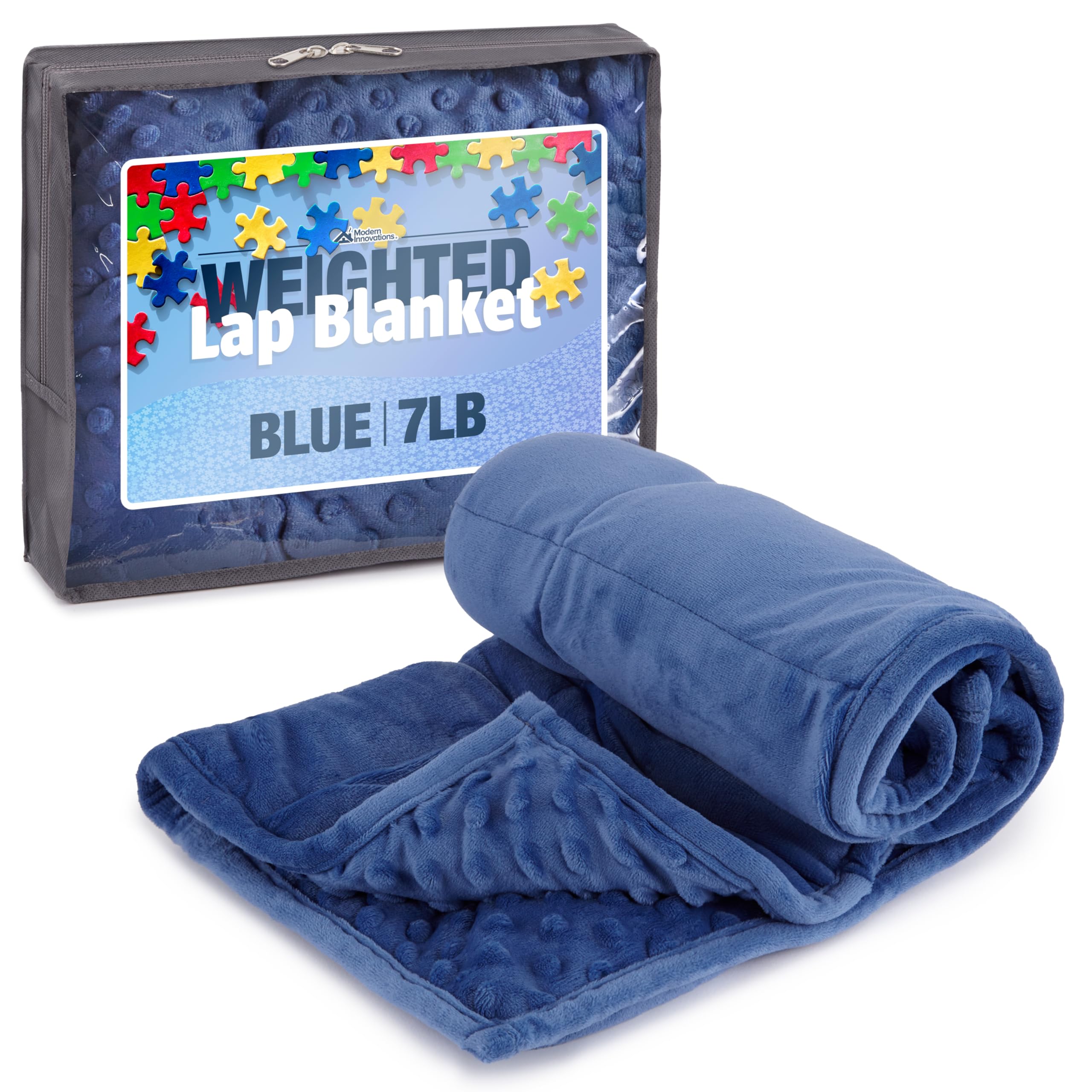 Kidaddle 7lb Weighted Blanket for Kids (Blue), Plush Minky Weighted Lap Pad for Kids with Sensory Processing Issues Like Autism 