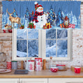 Snowman Christmas Valance Curtain for Kitchen 18X54 Blue Christmas Decorations Kitchen Window Decor, Deer Winter Valances for Li