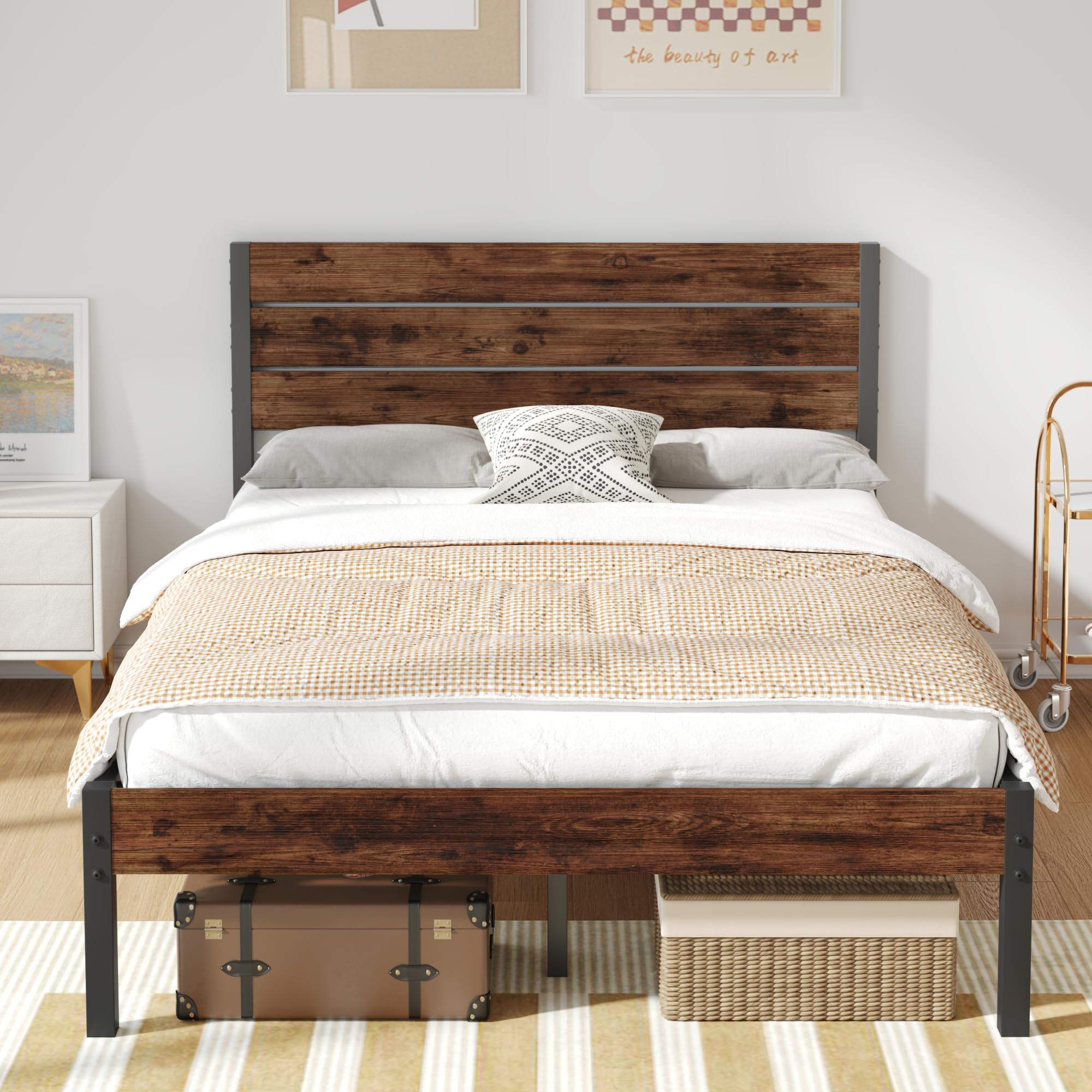 Fluest Full Bed Frame with Headboard and Footboard, Metal Full Bed Frame with Under Bed Storage, All-Metal Support System, No Bo