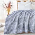 jinchan Boho 100% Cotton Blanket Muslin Twin Size 60x80 Inches Lightweight 3-Layer Geometric Square Striped Pattern Reversible Q