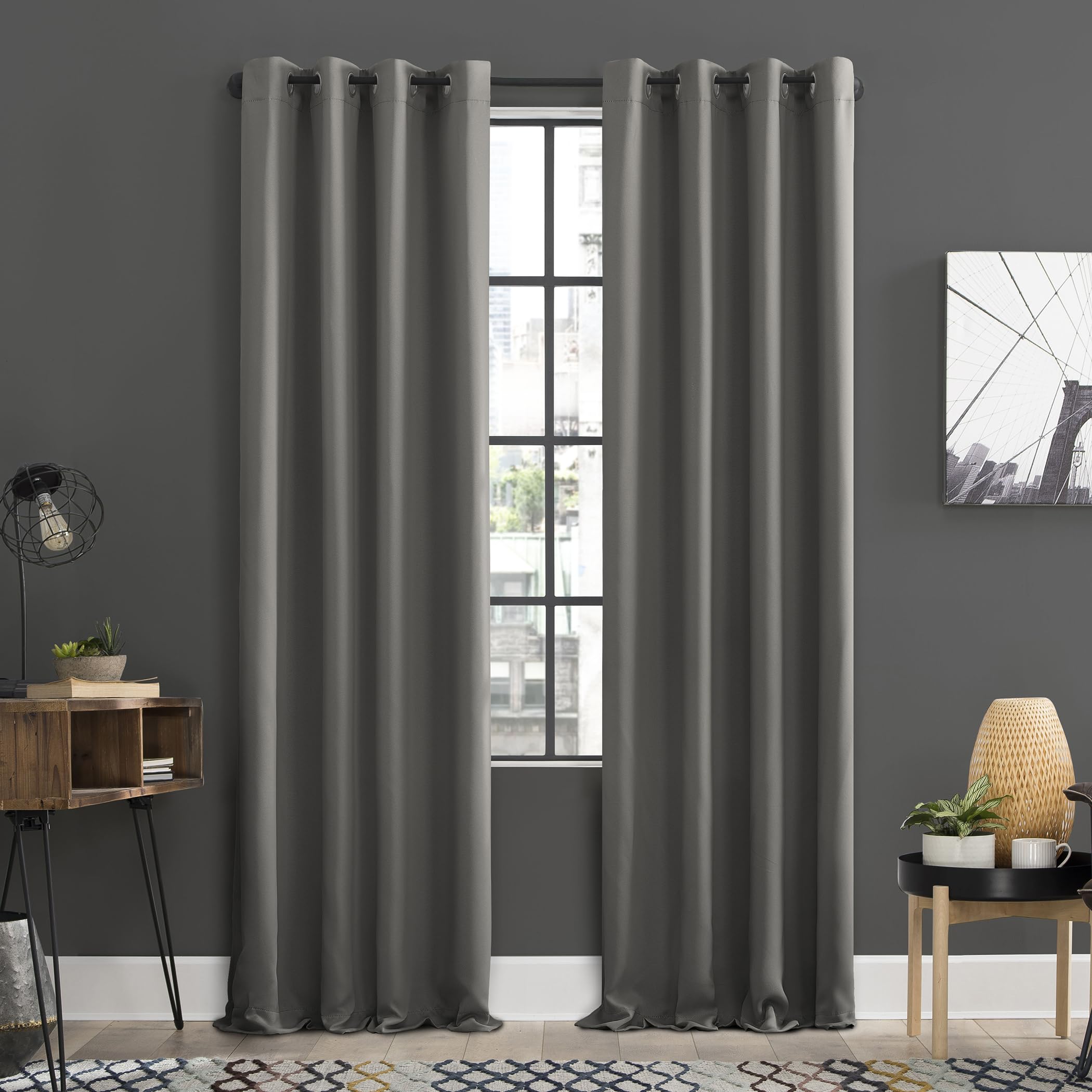 Sun Zero Soho 2-pack Blackout Energy Efficient Grommet Curtain Panel Pair, 54 x 84, Gray