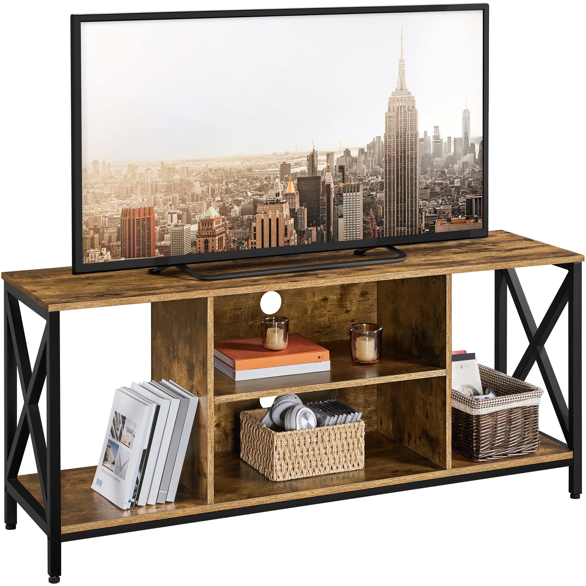 Yaheetech TV Stand for TV up to 65 inch TV Console Table, 55 Industrial TV Cabinet with Storage Shelves for Living Room, Modern 