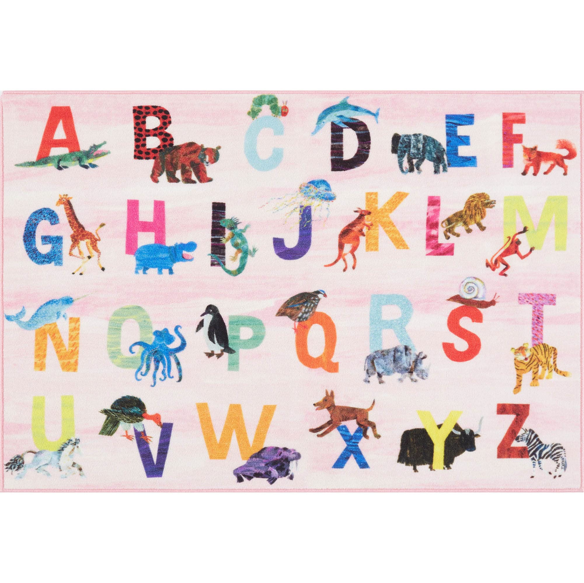 Eric Carle Elementary Pink Alphabet Kids Machine Washable Area Rug Pink/Blue, 411x66
