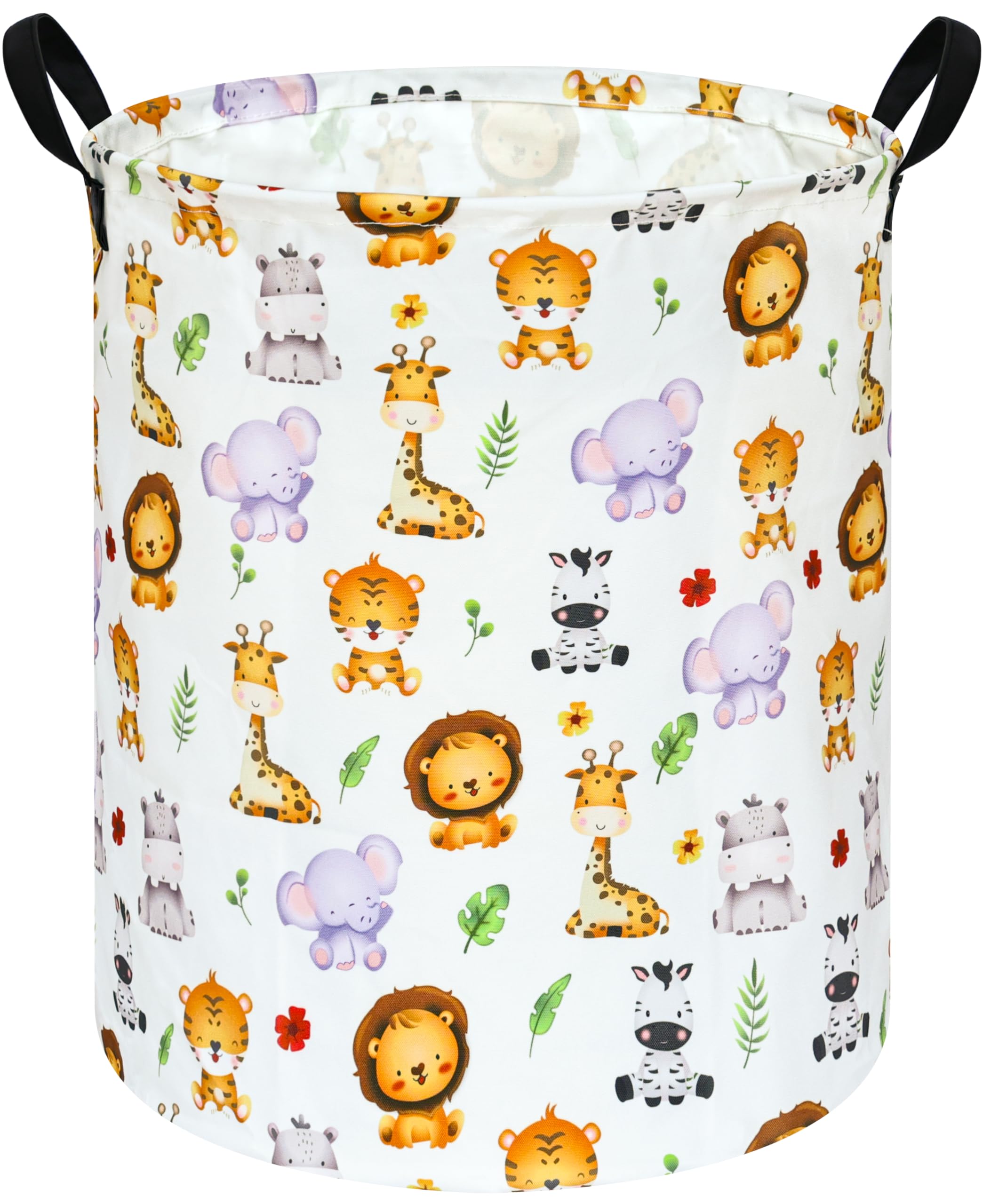 KUNRO Tiger Animals Round Laundry Basket Hamper Kids Toys and Clothes Storage Basket Children Gift Basket Baby Toy Organizer Bin