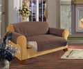Elegance Linen Quilted Pet Dog Children Kids - Furniture Protector- Microfiber Slip Cover Chocolate Sofa