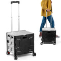 CleverMade Collapsible Wheeled Crate with Lid, 4-Wheels - Swivel and Glide Rolling Crate with Handle and Double Wheels for Easy 