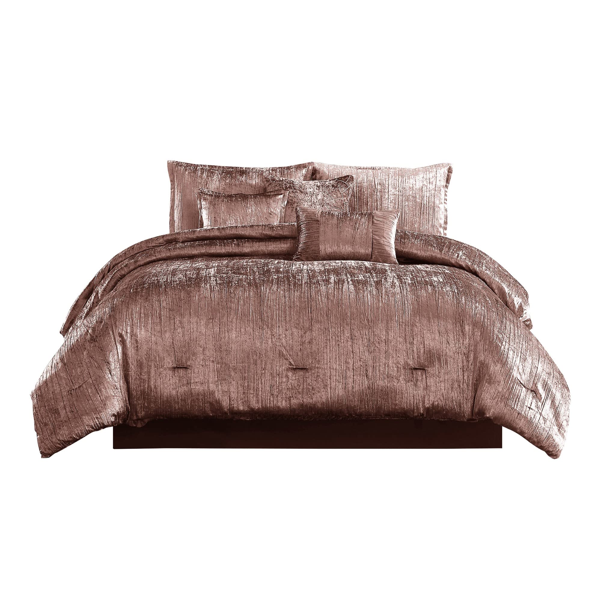 Benjara 7 Piece King Comforter Set with Shimmering Appeal, Pink