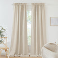 RYB HOME Semi Sheer Curtains - Linen Sheer Curtains Privacy Window Decor for Living Room Home Office Cafe Bay Window, Beige, 52 