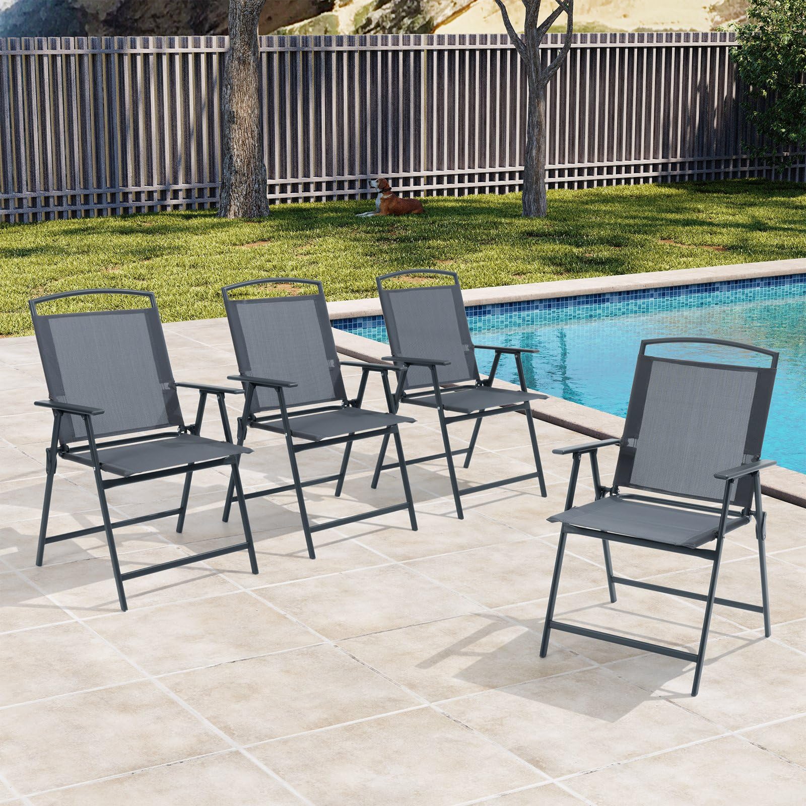 Crestlive Products Patio Folding Chairs Set of 4, Outdoor Folding Chairs with Durable Rust-Resistant Frame and Breathable Textil