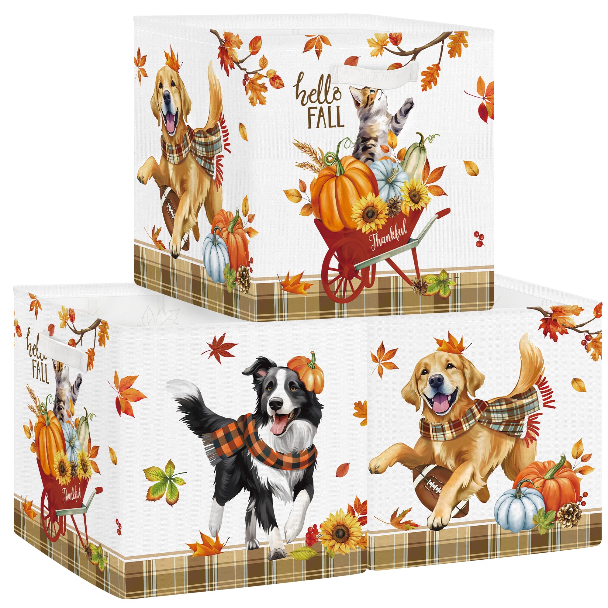 Clastyle Thanksgiving Fall Basket Pumpkin Cube Storage Unit Boxes Leaf Kallax Box for Shelves Autumn Storage Baskets for Books C