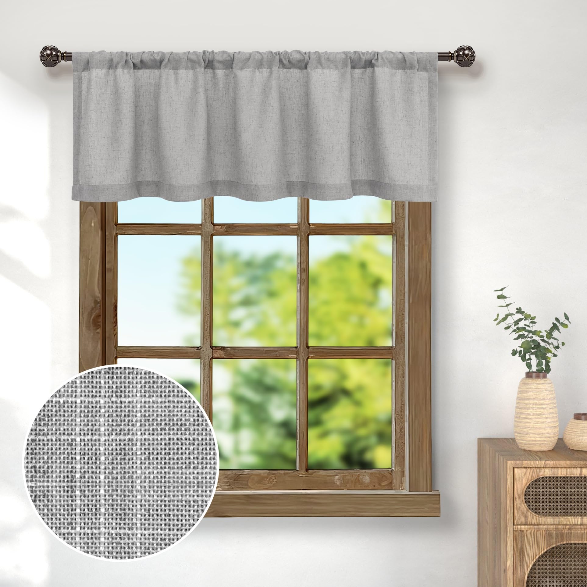 Linen Valance for Windows Kitchen Living Room Valance Rod Pocket Modern Farmhouse Country Rustic Bathroom Small Window Treatment