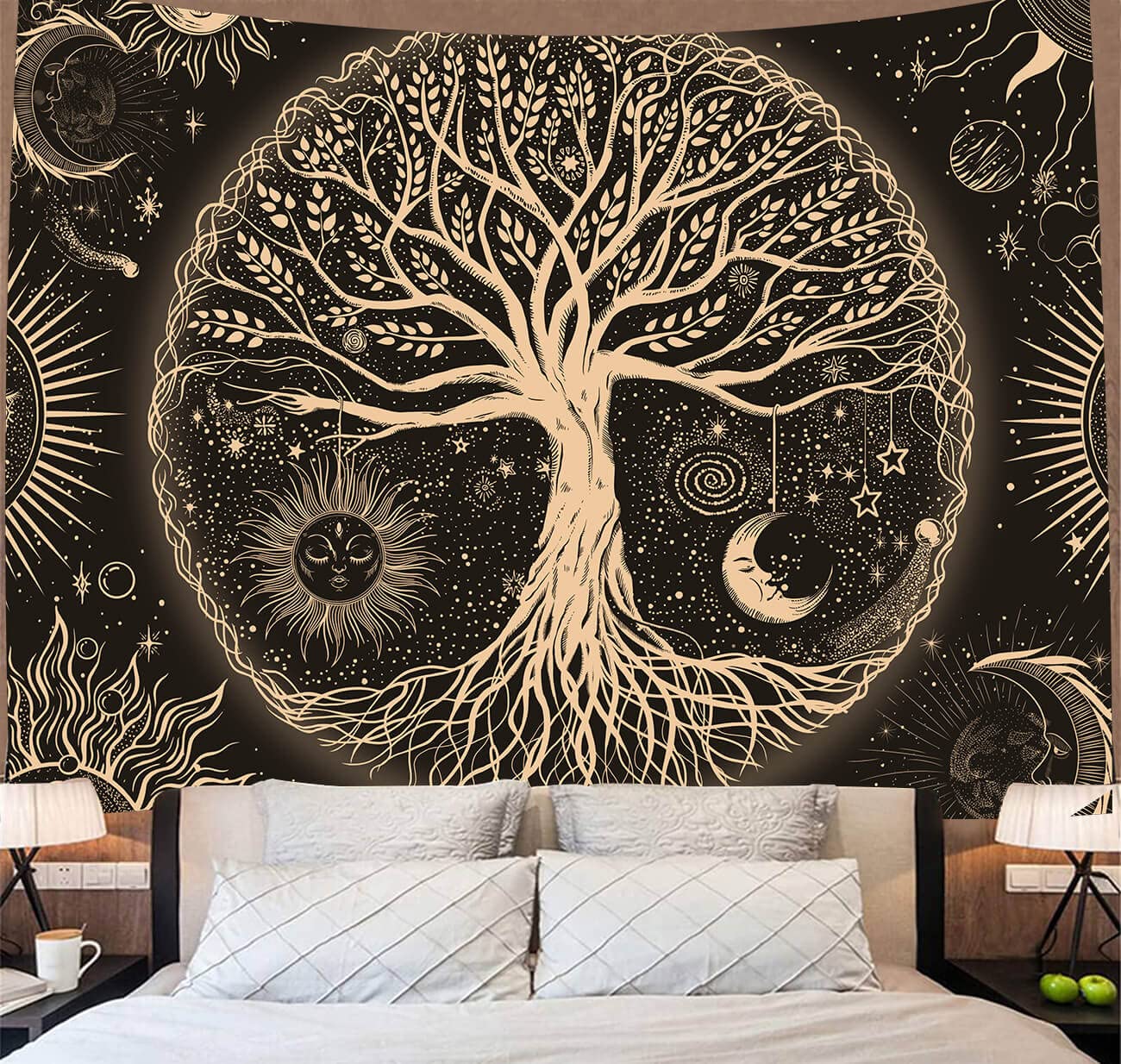 FORATER Tree of Life Tapestry Wall Hanging Sun Moon Stars Tapestries Aesthetic Galaxy Wall Tapestry Nature Home Decoration for L