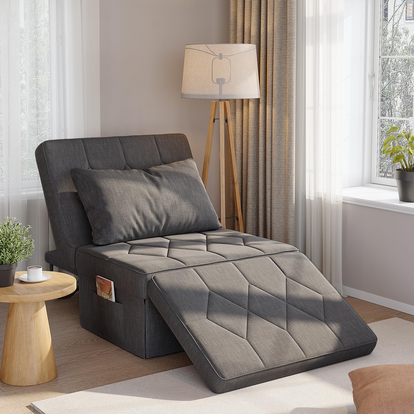 DSNAPE 4-in-1 Convertible Sleeper Sofa, Large Single Futon Sofa Bed, Foldable Ottoman Chair Recliner with 5-Level Adjustable Bac