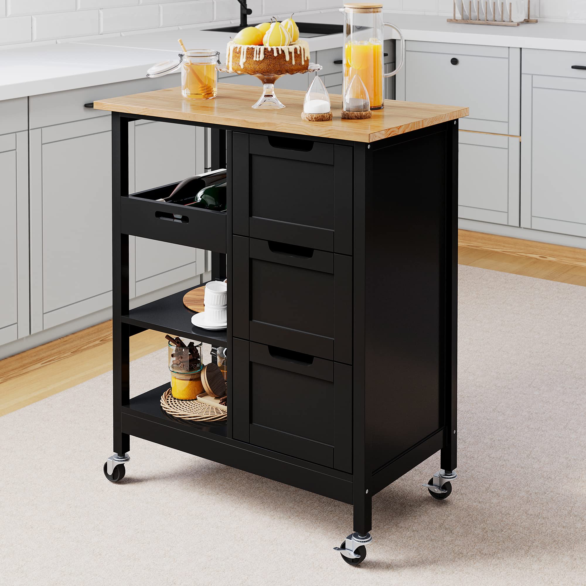 YITAHOME Kitchen Island with Storage, Kitchen Cart for Home, Rolling Serving Utility Trolley Cart on Wheel with 3 Drawers and 3 