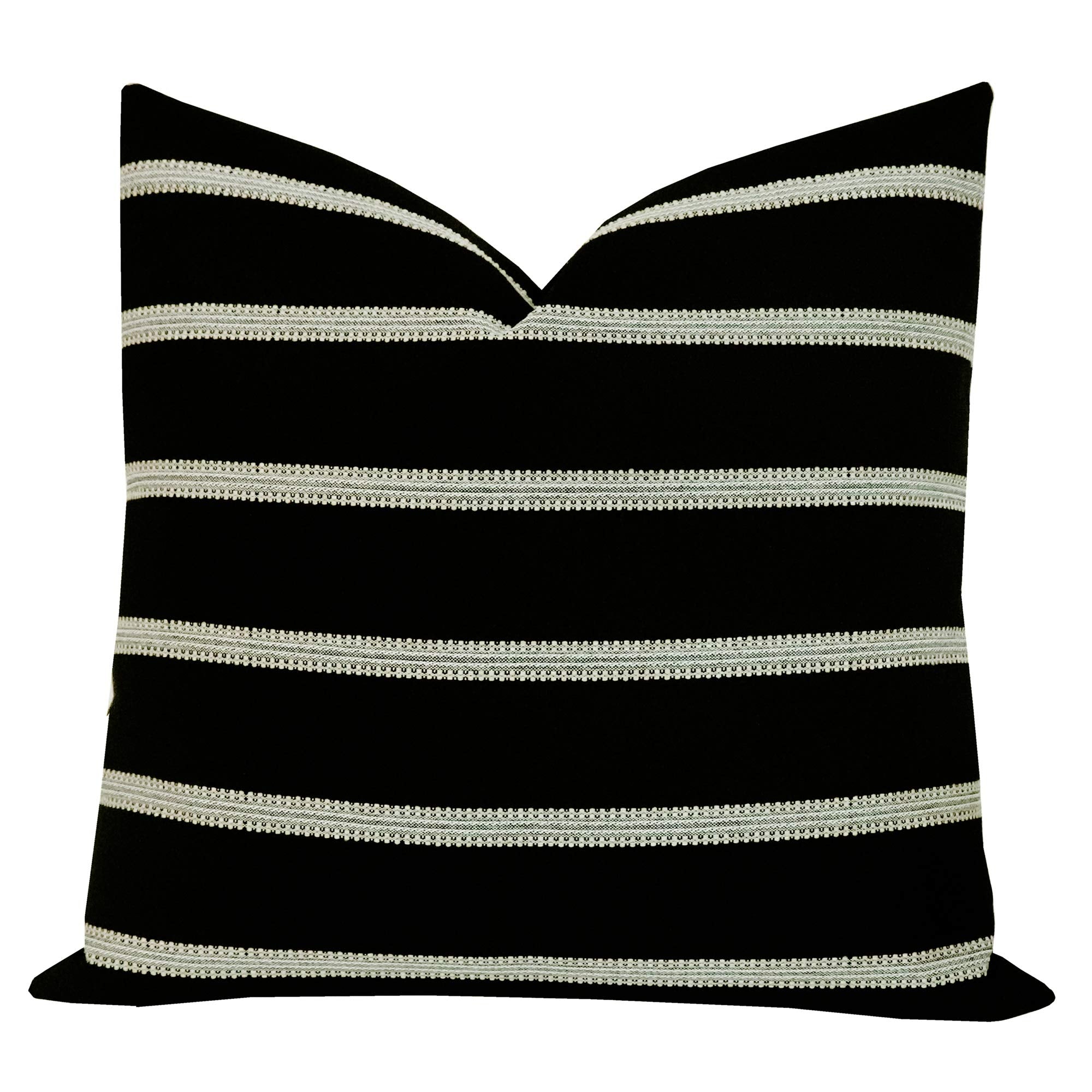 Slow Cow Decorative Stripe Throw Pillow Cover Modern Country Design Cushion Cover Pillow Cover 20 x 20 Inches Black Mixed Off Wh