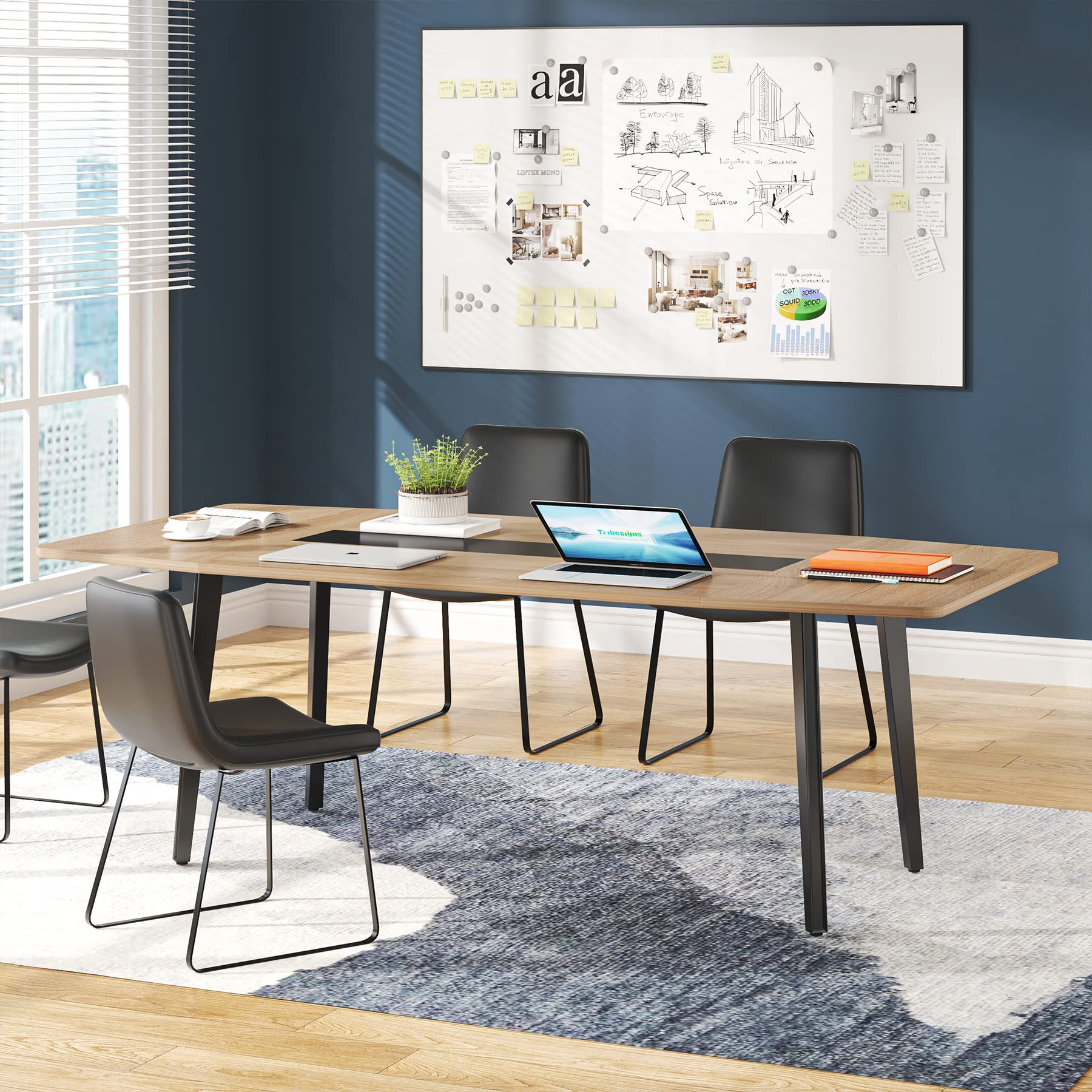 Tribesigns 6FT Conference Table, 70.86L x 35.43W x 29.52H Inches Boat Shaped Meeting Table, Modern Seminar Table for Office Meet