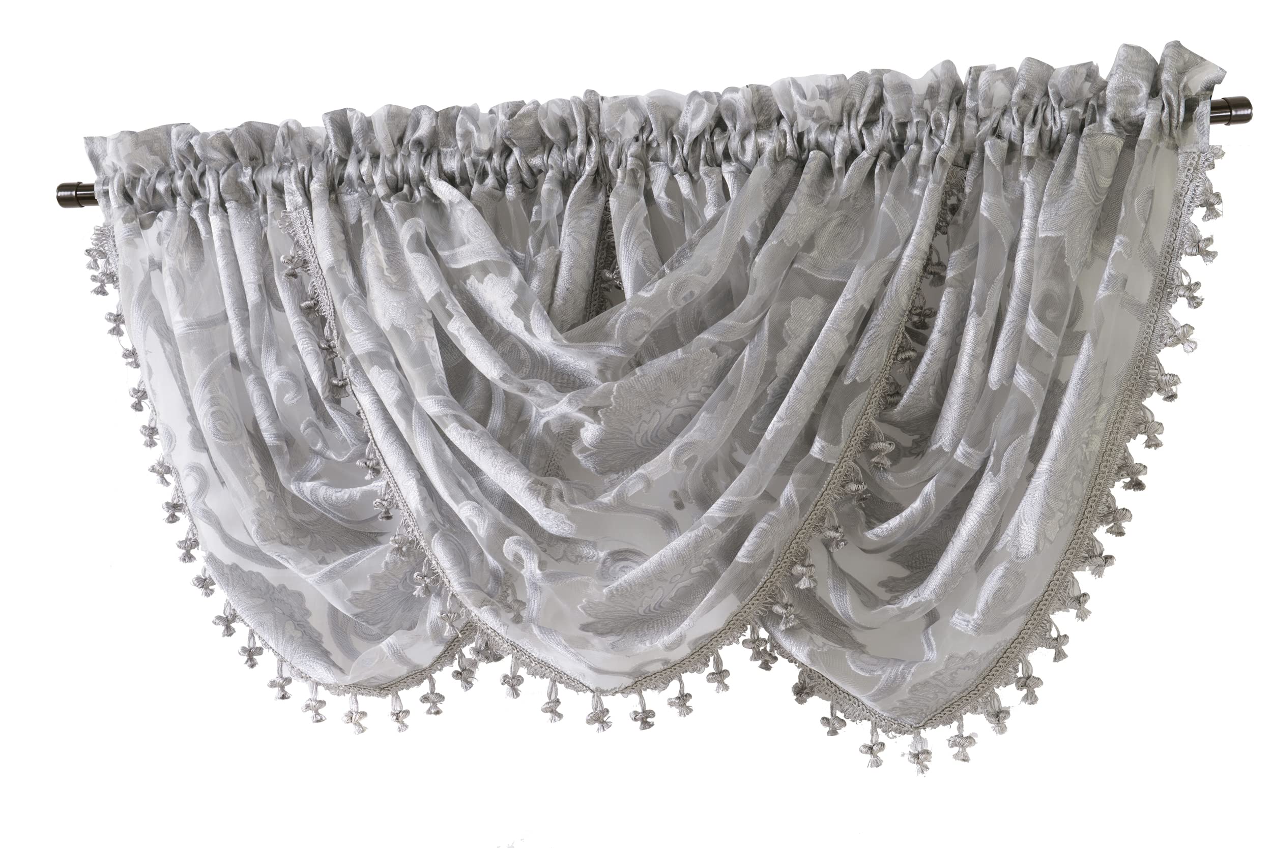 Regal Home Collections Milawi Decorative Clipped Sheer Valance - Waterfall Valance for Windows with Decorative Overlay - Elegant