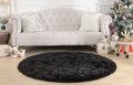 KIXINWA Black Round Rug, 5X5 Feet Fluffy Circle Area Rug for Kids Room Bedroom Living Room Home Decor, Super Soft Cute Non Slip 