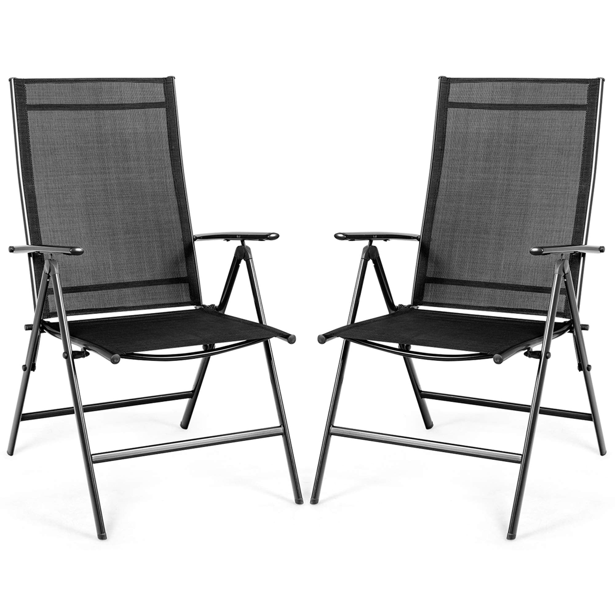 DORTALA 2 Piece Patio Folding Chairs, Outdoor Portable Camping Chairs with Breathable Fabric, Set of 2 Foldable Chairs with Armr