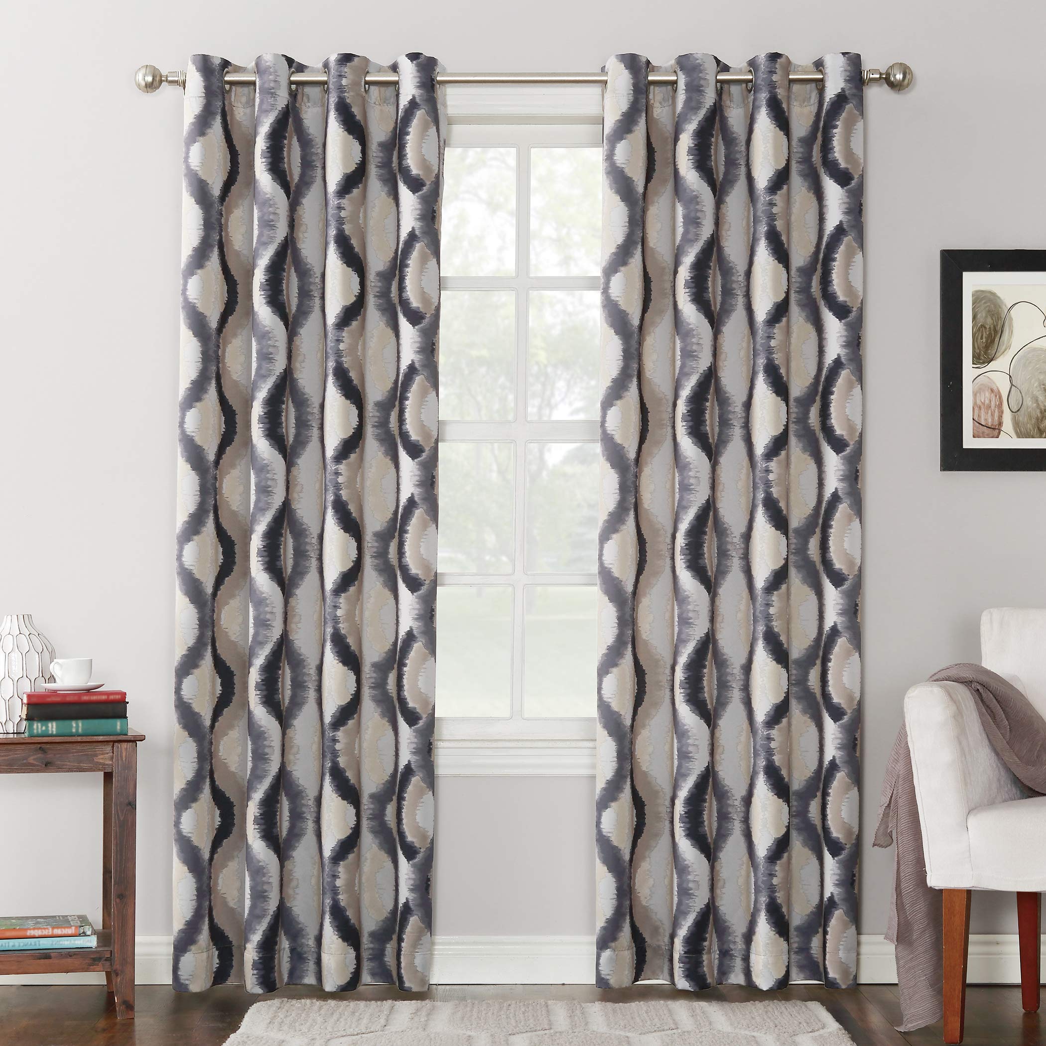 Sun Zero Burbank Watercolor Ogee Energy Efficient Grommet Curtain Panel, 54 x 63, Gray