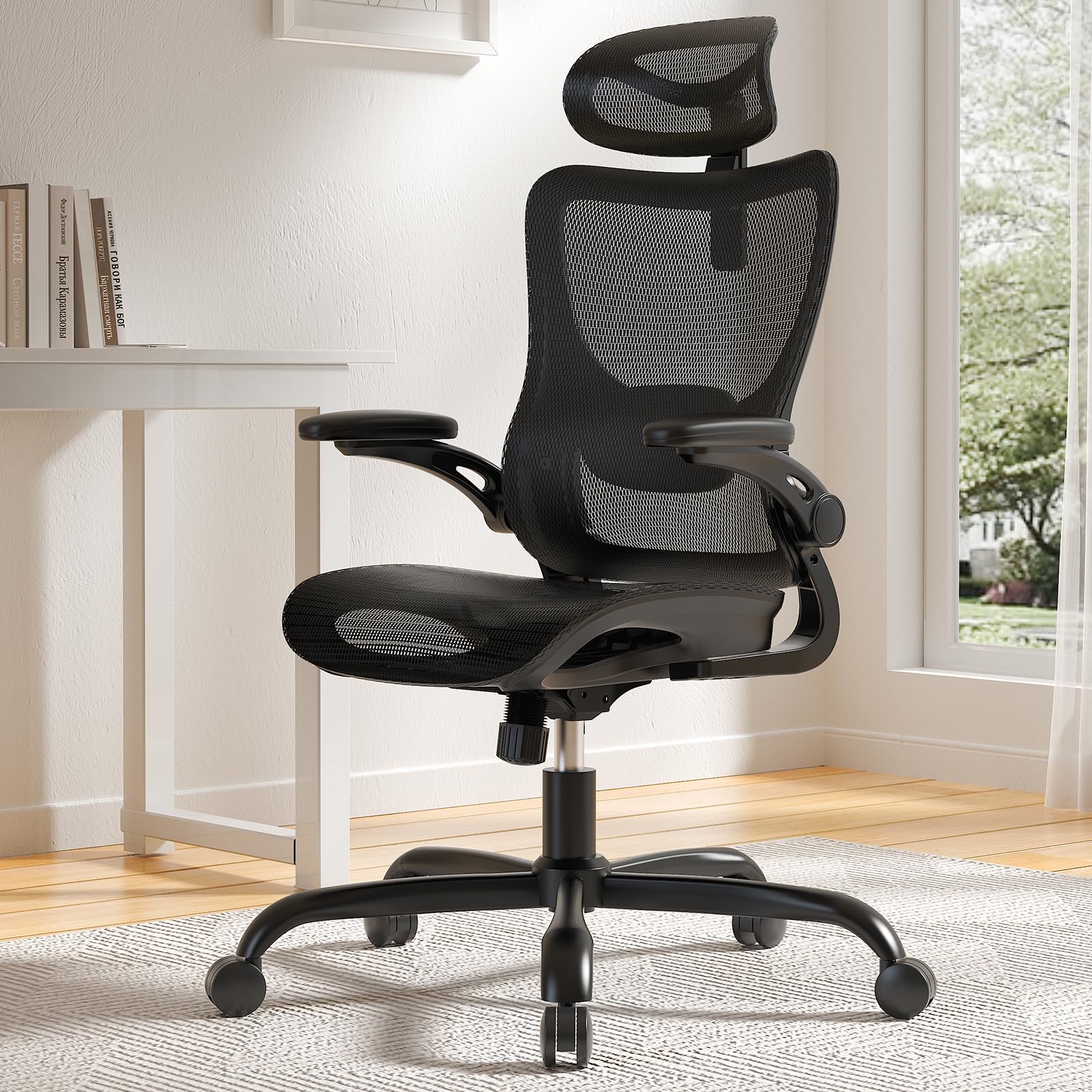 Marsail Ergonomic Mesh Office Chair High Back Home Office Desk Chair with Adaptive Lumbar Support, 2D Headrest, 3D Flip-Up Armre