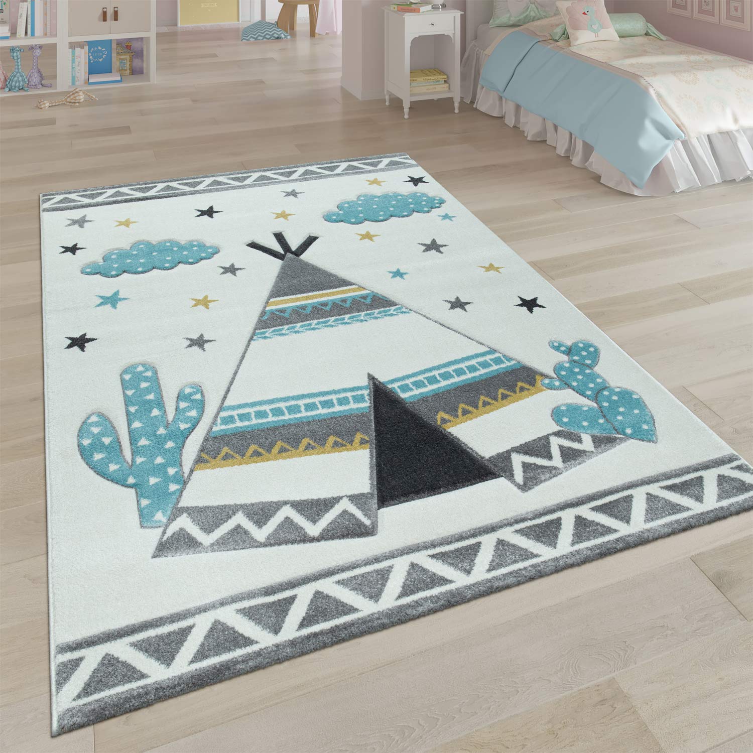 Kids Rug for Childrens Room with Indian Tent in Pastel Colors, Size: 311 x 57