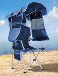 Docusvect 2 Pack Beach Chair with Canopy Shade, Folding Camping Chair with Canopy with Cup Holder, Side Pocket for Camp, Beach, 