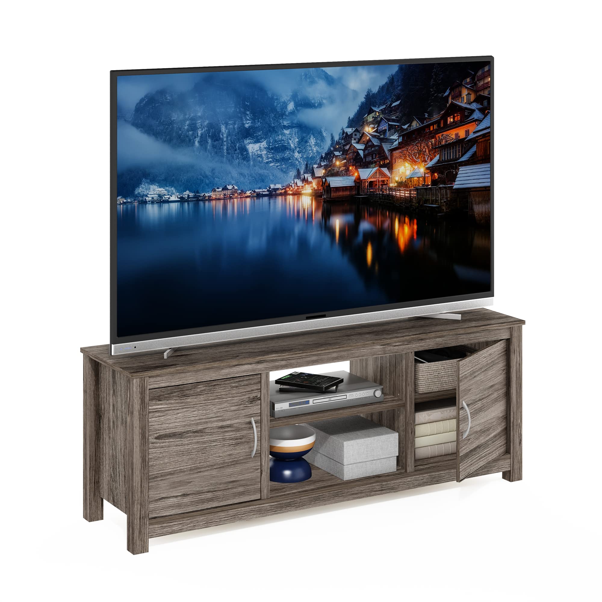 Furinno Classic Stand with Storage for TV up to 65 Inch, Rustic Oak, Large