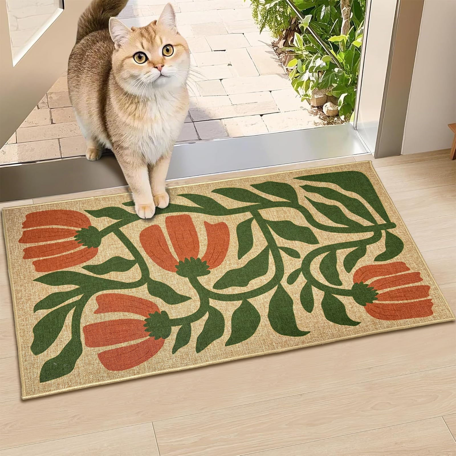 Flower Front Door Mat Home Mats for Indoor Outdoor Entrance Flower Door Mat with Non-Slip Backing Durable Entry Mats for Family 