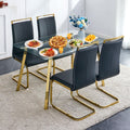 MEMUY Dining Table Set of 4,51 Rectangle Tempered Glass Table Top with Golden Metal Legs,Kitchen Room Table with 4 Black Faux Le