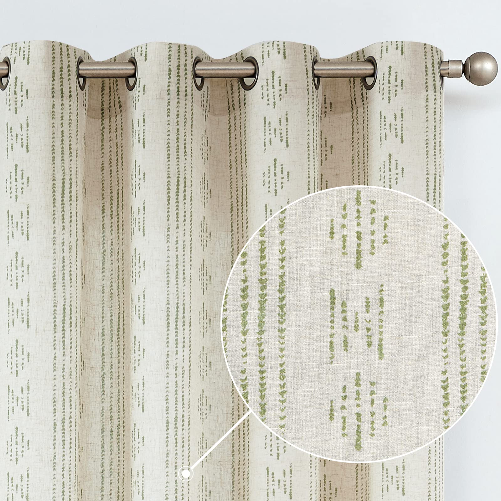 JINCHAN Boho Curtains Linen Curtains for Living Room Farmhouse Curtains 63 Inch Length Geometric Striped Patterned Mudcloth Ligh