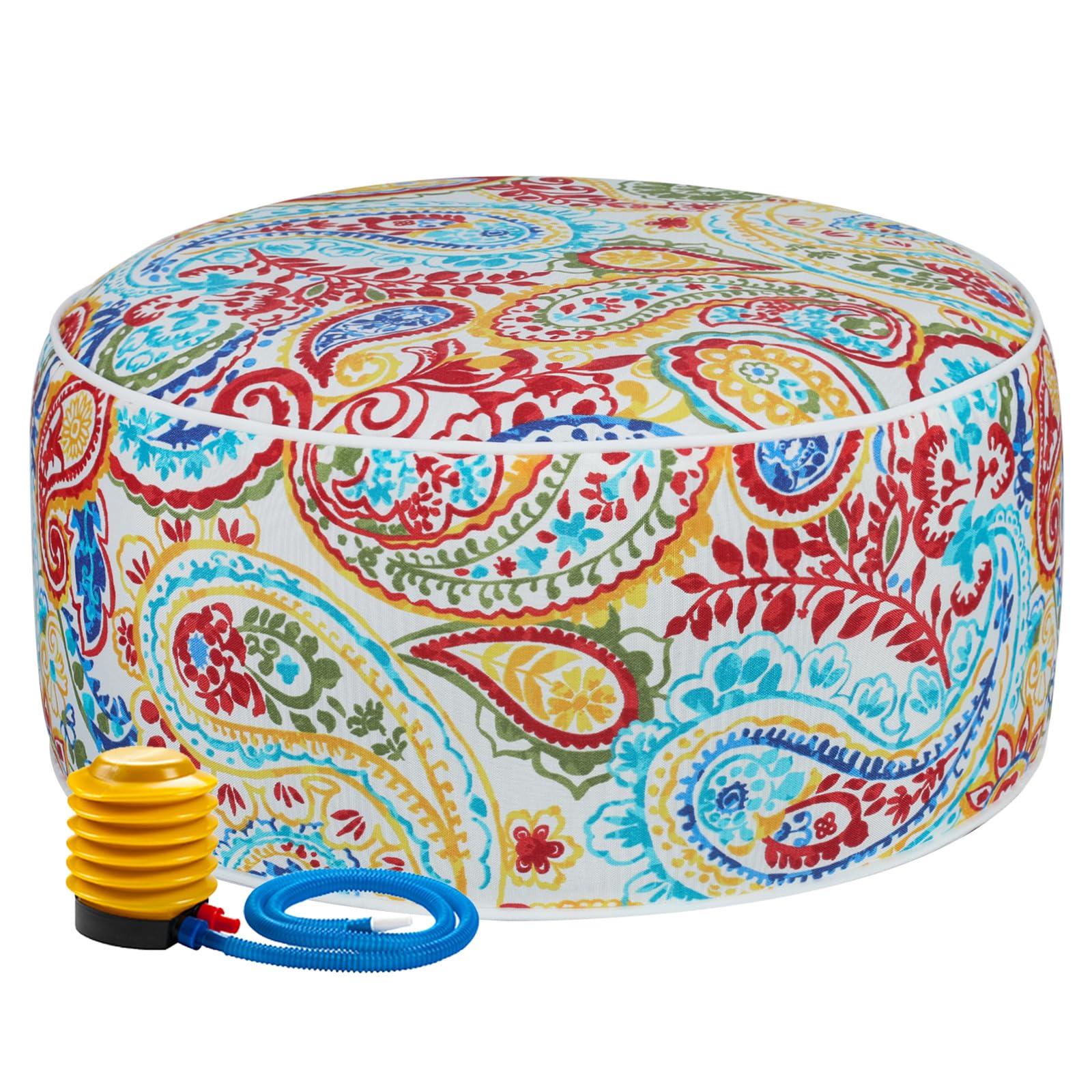 FUNHOME Inflatable Outdoor Ottoman with Air Pump,20x9 Portable Patio Pouf,Water Resistant,Fade-Resistant,Round Blow Up Footrest 