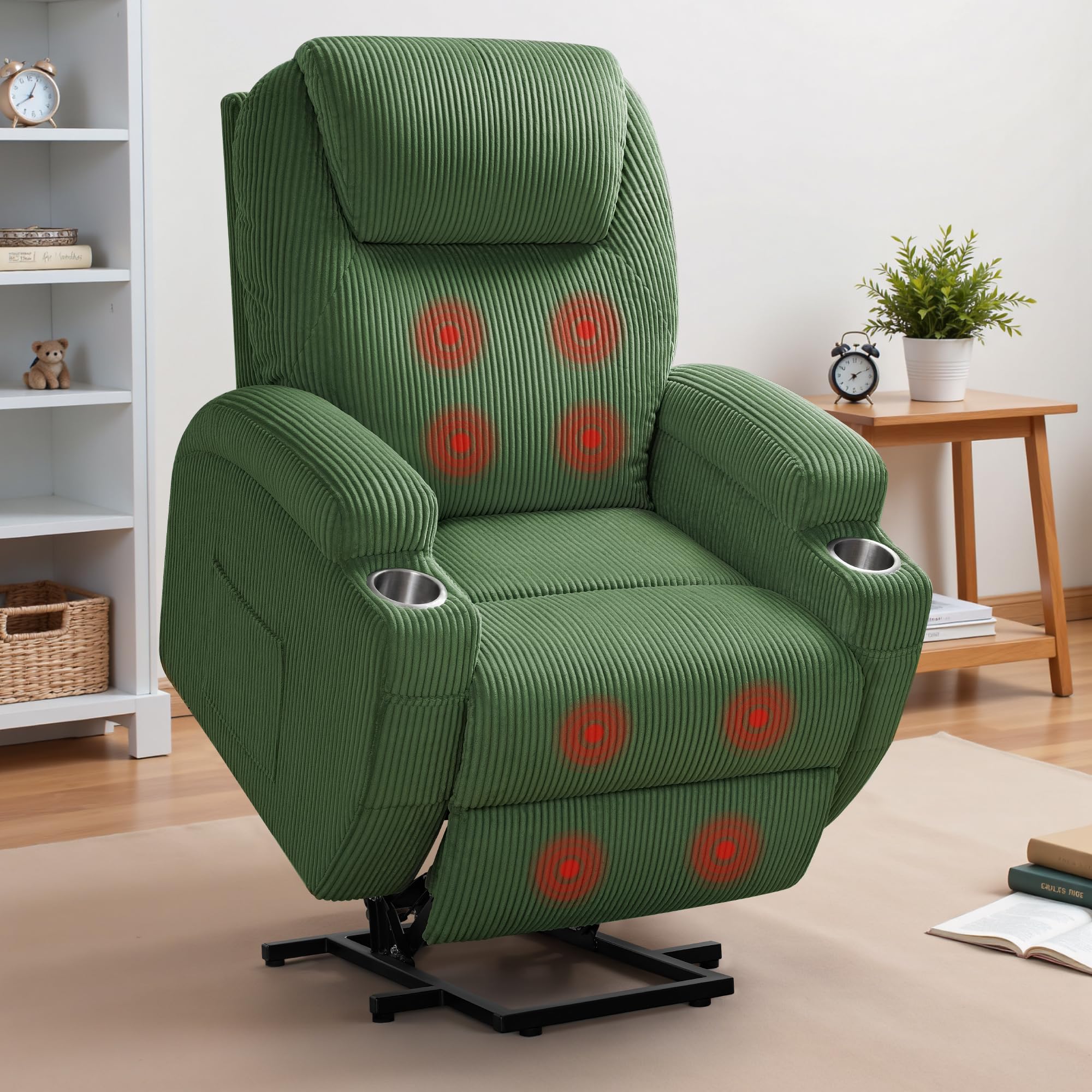Flamaker Power Lift Recliner Chair with Massage for Elderly Ergonomic Lounge Chair Classic Single Sofa with 2 Cup Holders Side P