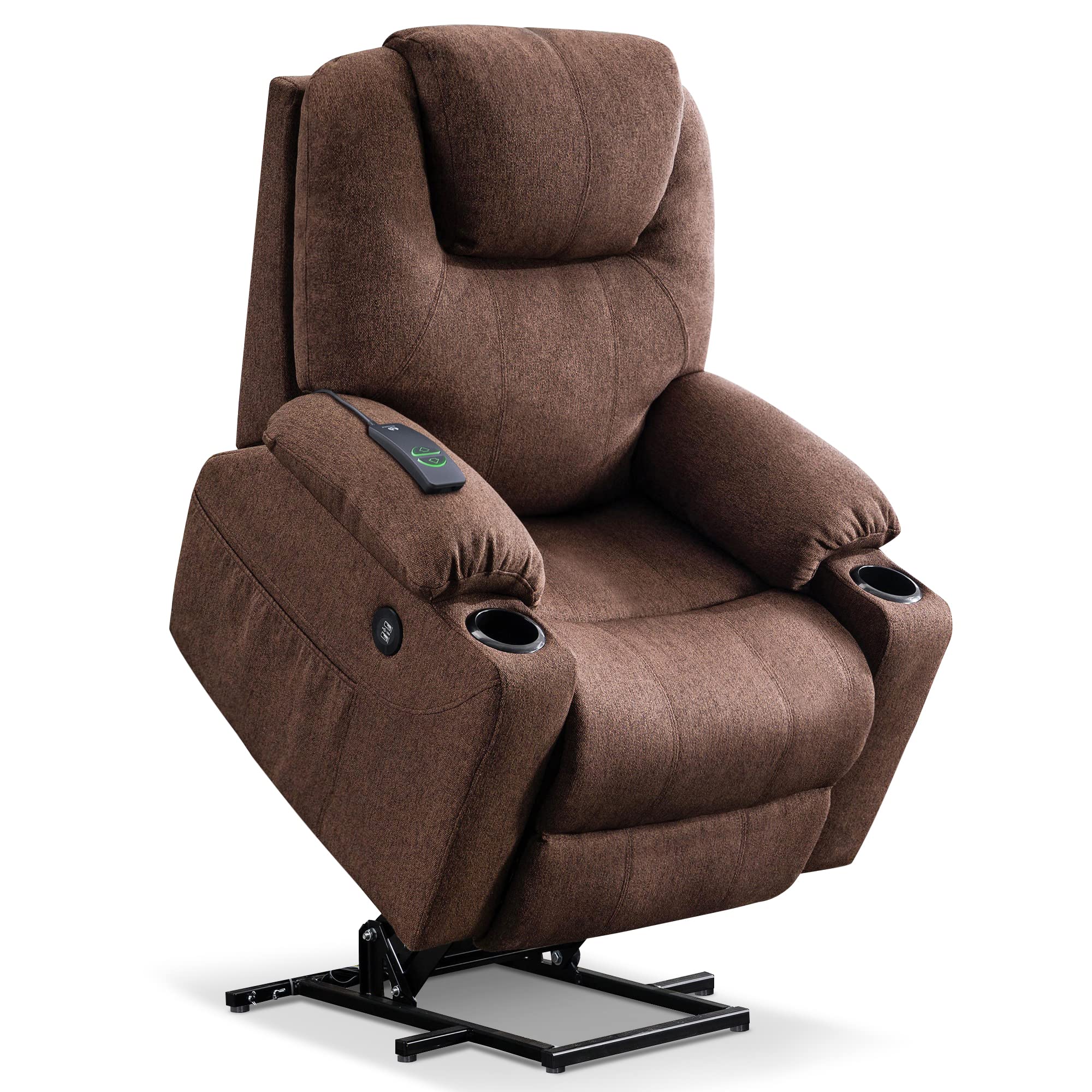 MCombo Medium Power Lift Recliner Chair Sofa with Massage and Heat for Elderly, 3 Positions and USB Ports, 2 Side Pockets, Fabri