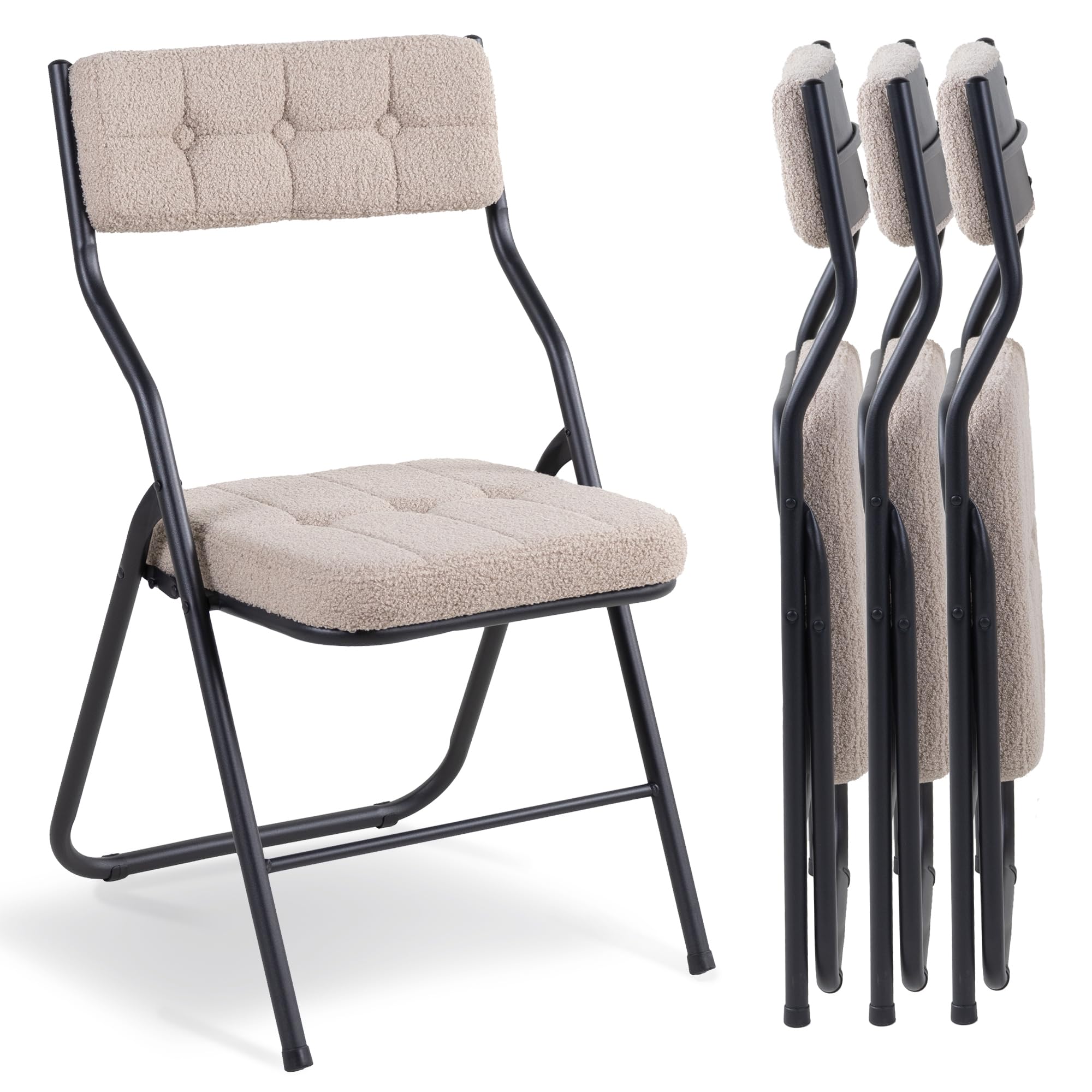 HOMEFUN Padded Folding Chairs 4 Pack - Foldable Dining Chair with Cushion, Portable and Assembled Extra Seat for Guests Kitchen 