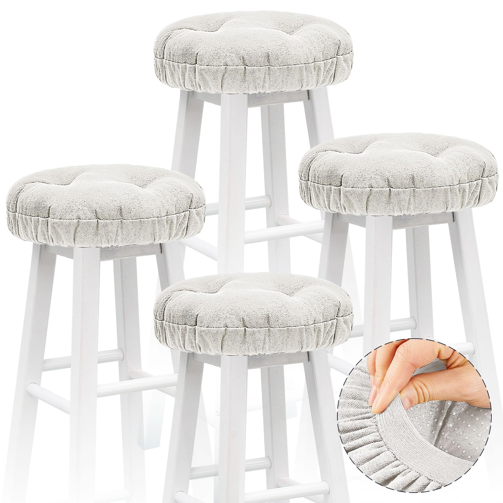 Marsui 4 Pieces Soft Stool Covers Round Bar Stool Cushions with Elastic Band Padded Bar Stool Seat Covers Nonslip Round Seat Cus