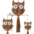 MVSUTA Owl Brown Cotton Handmade Macrame Wall Hanging Tapestry Home Decor Art and Cream Craft Wonderful Decoration Woven Beige B