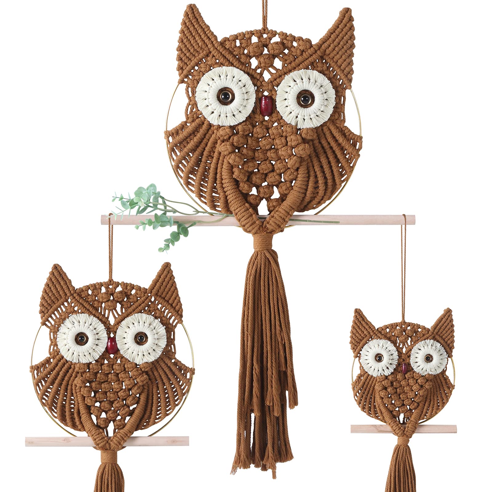 MVSUTA Owl Brown Cotton Handmade Macrame Wall Hanging Tapestry Home Decor Art and Cream Craft Wonderful Decoration Woven Beige B