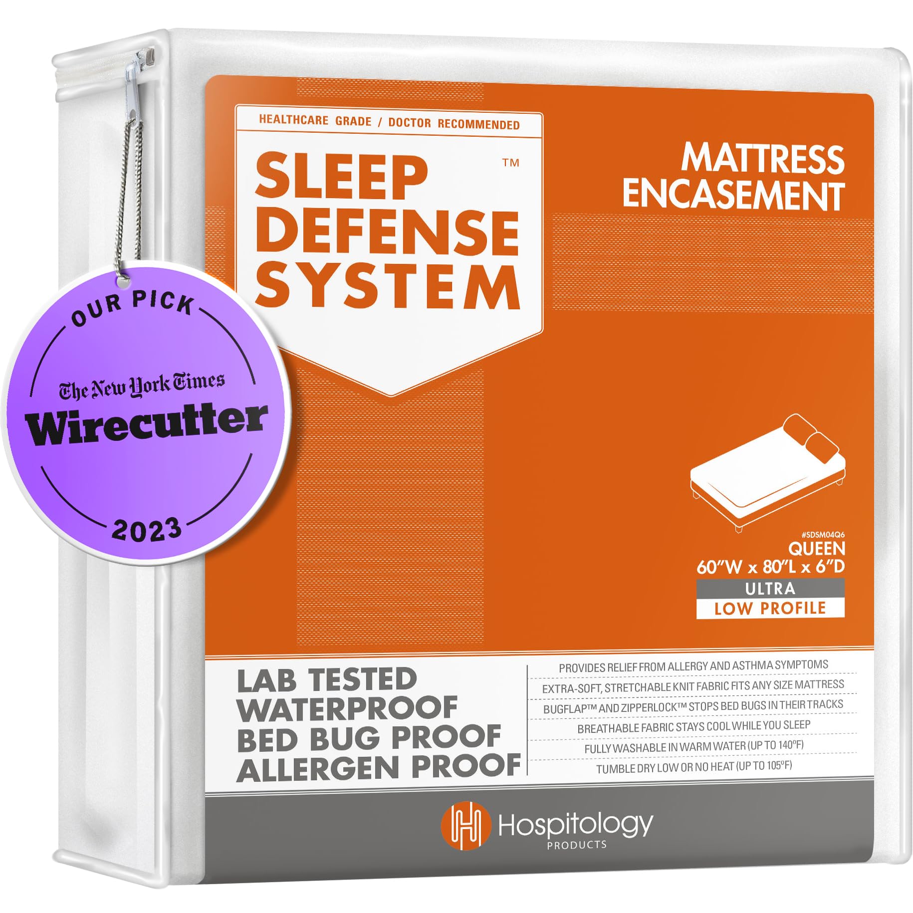 HOSPITOLOGY PRODUCTS Mattress Encasement - Zippered Bed Bug Dust Mite Proof Hypoallergenic - Sleep Defense System - Twin - Water