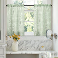 FMFUNCTEX Green White Kitchen Tier Curtains 24 Inch Length Blossom Print Half Window Drapes for Bathroom Floral Patterned Light 