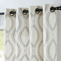 jinchan Linen Curtains Beige Farmhouse Curtains 96 Inches Long Grey Embroidered Leaf Curtains for Living Room Ogee Geometry Drap