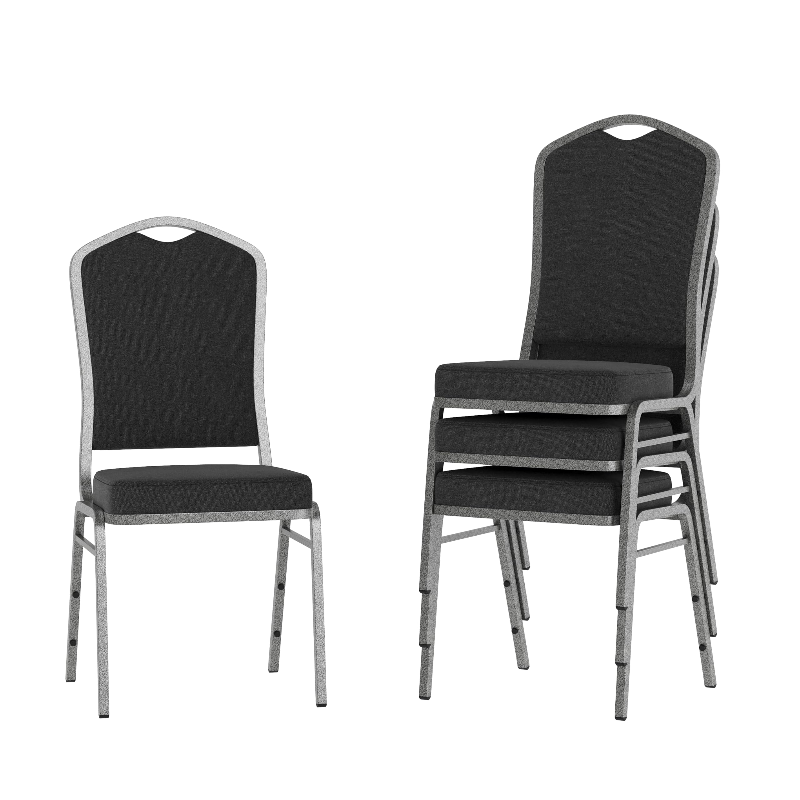 Flash Furniture 4 Pack Hercules Series Crown Back Stacking Banquet Chair in Black Fabric - Silver Vein Frame