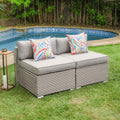 COSIEST 2-Piece Outdoor Furniture Add-on Armless Chairs for Expanding Wicker Sectional Sofa Set w Warm Gray Thick Cushions, 2 Fl