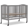Dream On Me Full Size 2-in-1 Folding Stationary Side Crib In Steel Grey, Locking Wheels, Folds Flat For Storage, Comes with Teet