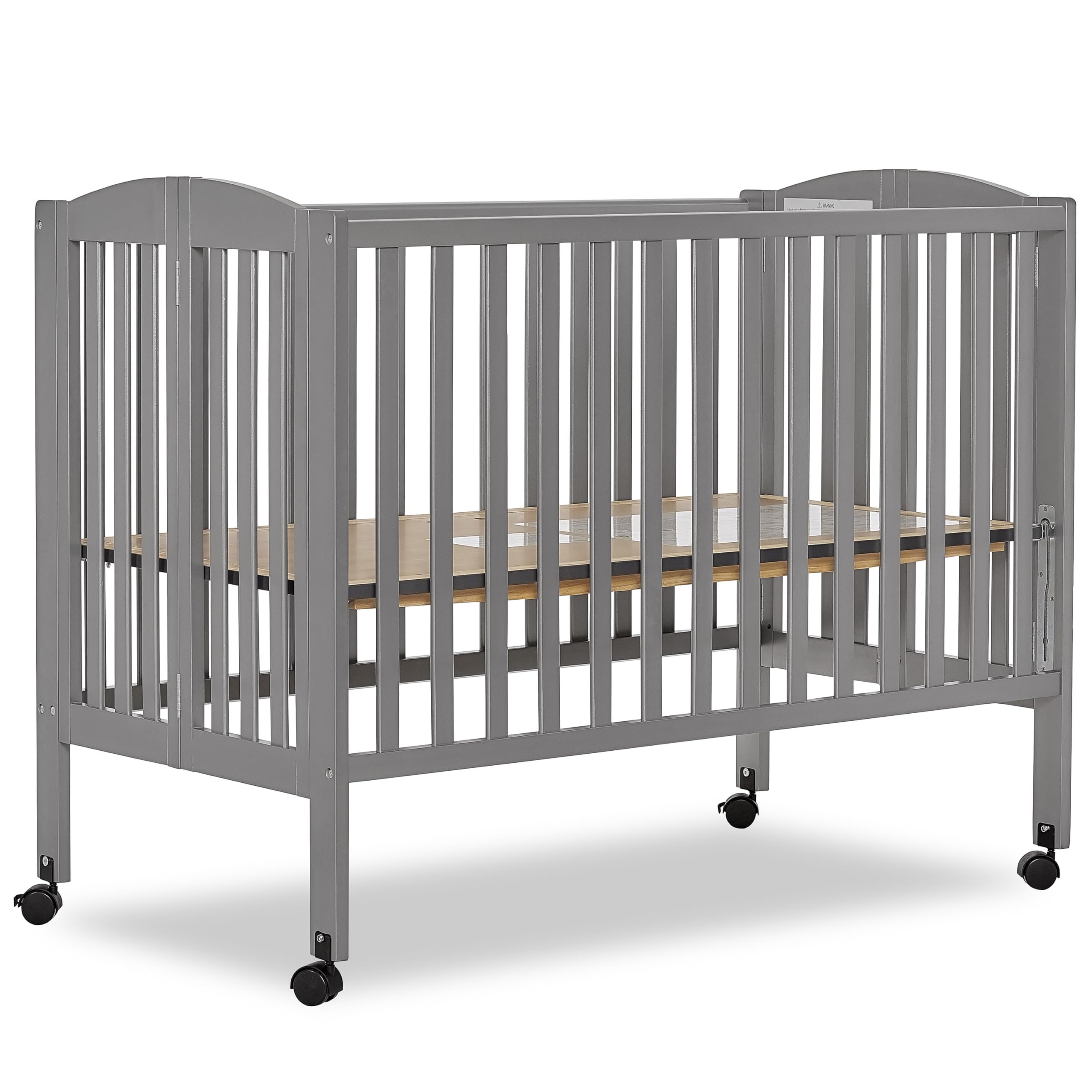 Dream On Me Full Size 2-in-1 Folding Stationary Side Crib In Steel Grey, Locking Wheels, Folds Flat For Storage, Comes with Teet