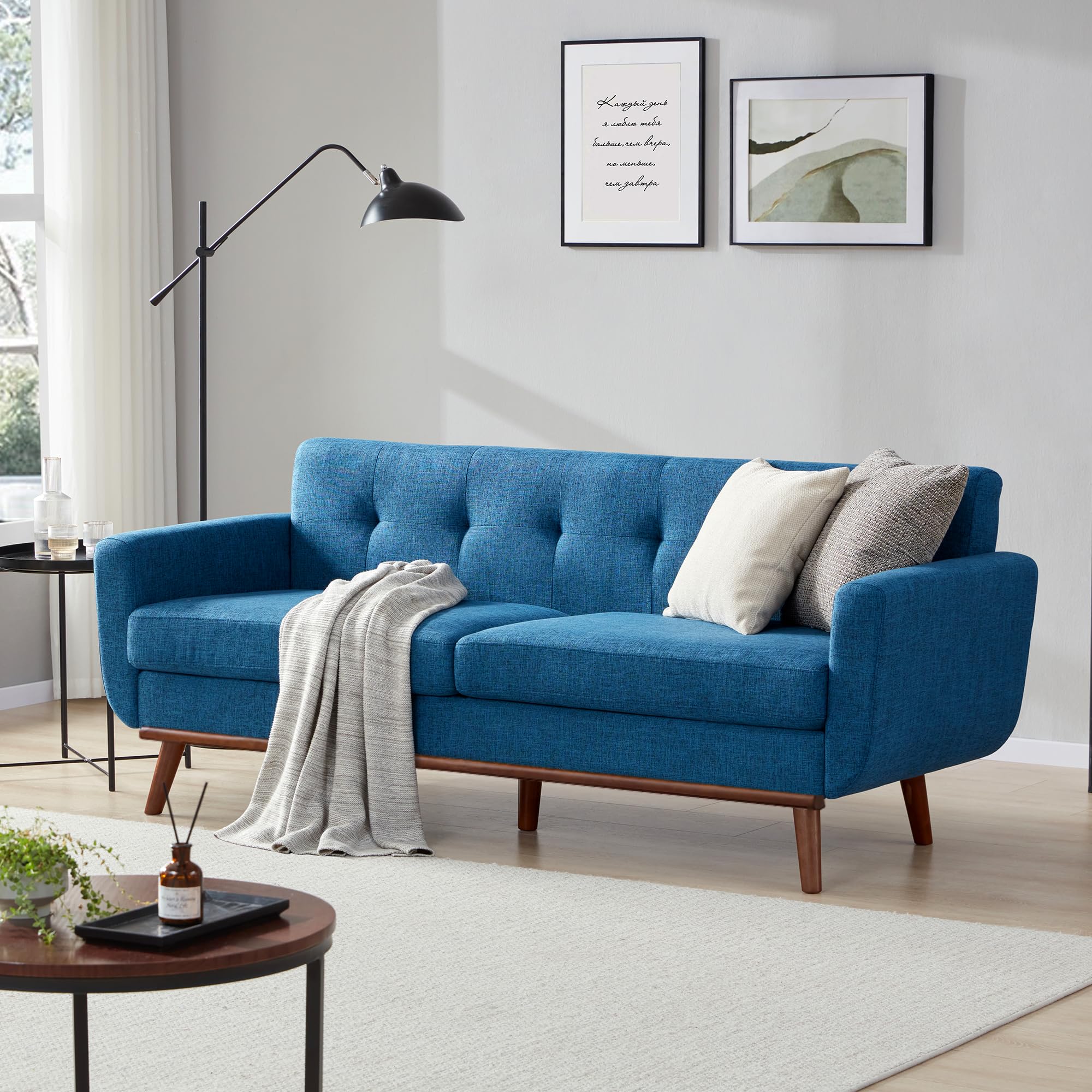Kingfun 77.2 W Loveseat Sofa, Mid Century Modern Decor Love Seat Couches for Living Room, Button Tufted Upholstered Furniture, S